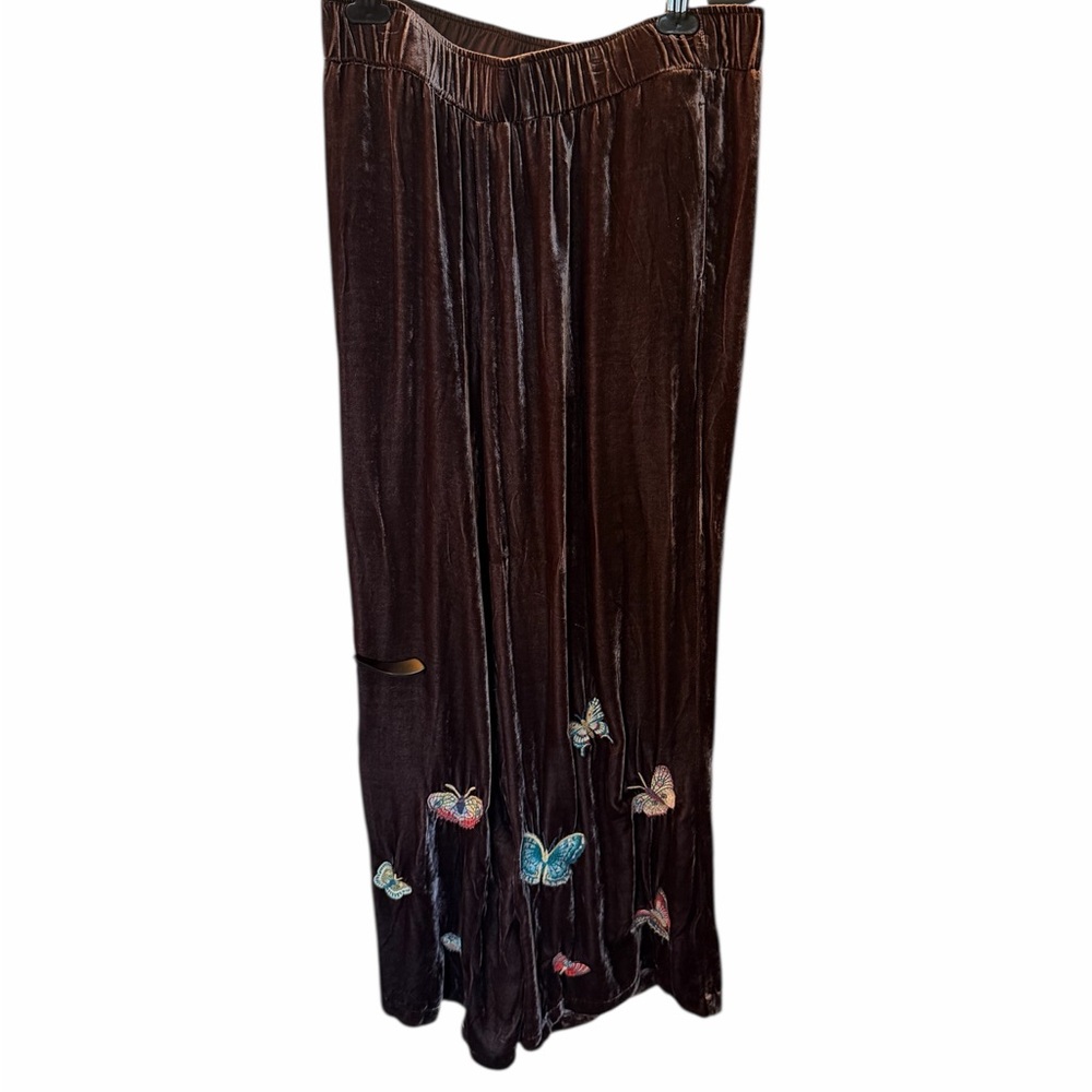 Johnny Was Brown Velvet Pants Butterfly Embroidery New M